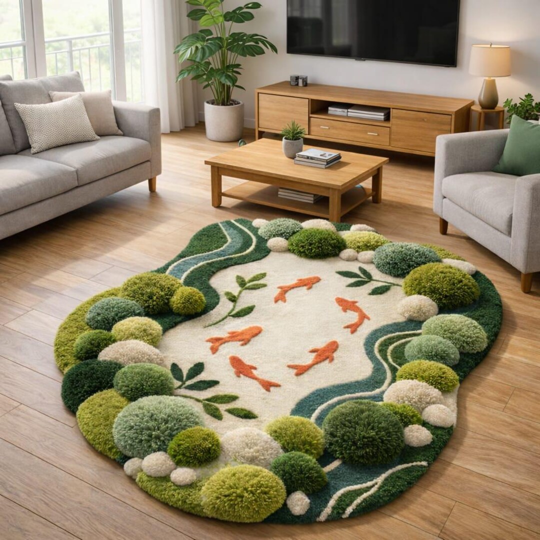Fish Tuft Rug Koi Fish Pond Nature Tufted Area Rug - Etsy