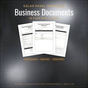Solar Panel Installer Forms UK — 19 Fillable PDFs & Editable DOCX | Fully Customisable | LaunchKit