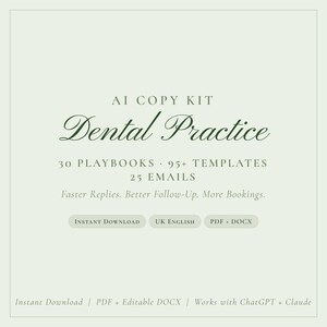 Dental Practice AI Copy Kit | Ready-Made Customer Messages, Email Templates & Prompts | Editable DOCX + PDF