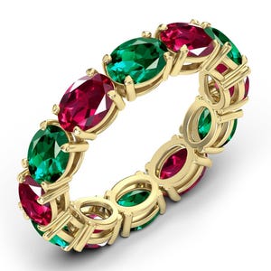Art Deco Emerald Gemstone Eternity Band For Women Unique East West Wedding Band 925 Sterling Silver Stacking Band Art Deco Ruby Bridal Band
