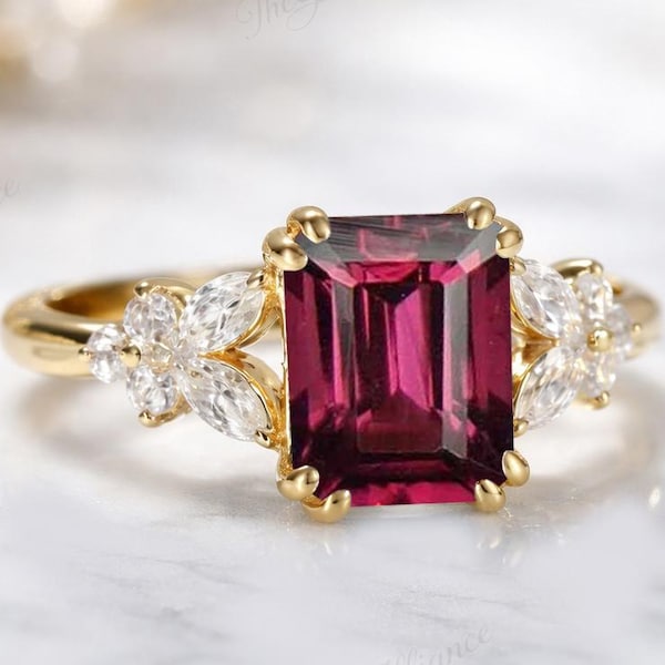 Vintage Rhodolite Garnet Engaement Ring Art Deco Garnet Wedding Ring 14k Gold Rhodolite Garnet Gemstone Ring Unique Promise Ring For Her