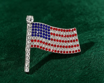 Strass broche Amerikaanse vlag, zilveren patriottische pin, Amerikaanse vlag sieraden voor Independence Day & Events