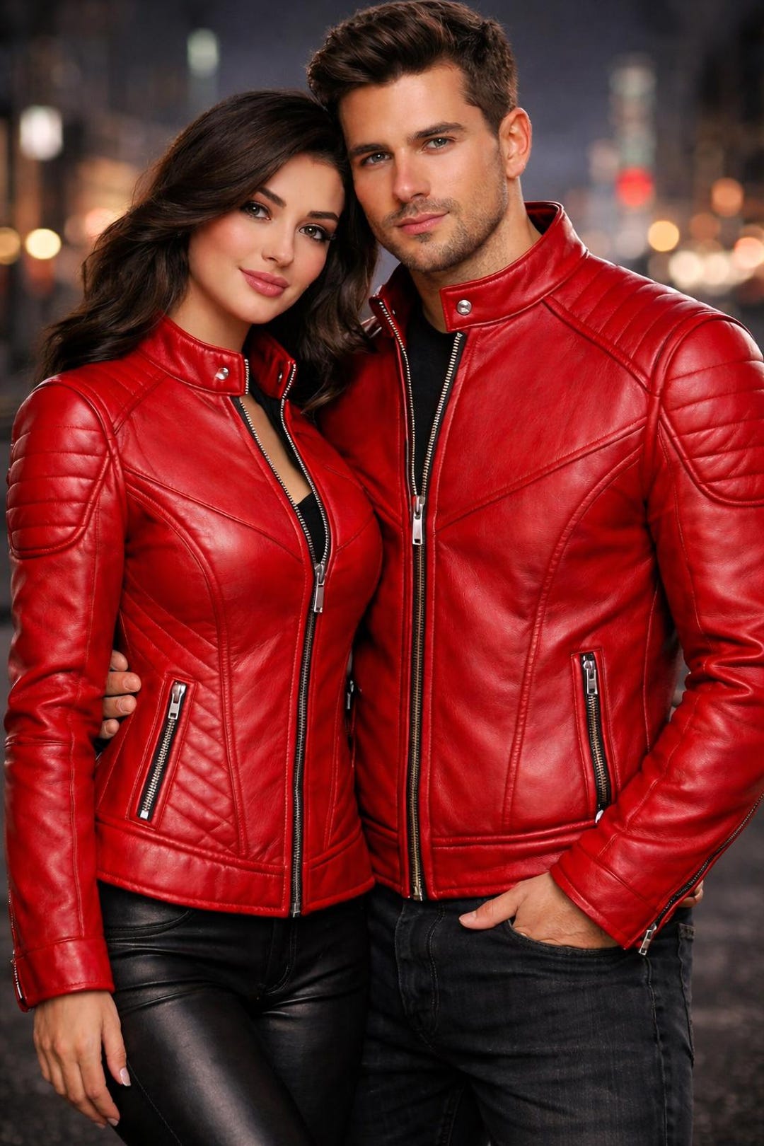 Matching Red Leather Biker Jackets – Handmade Couple Moto Jackets - Etsy