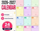 2026-2027 Monthly Calendar | Colorful Minimal Planner (Instant Download PDF)