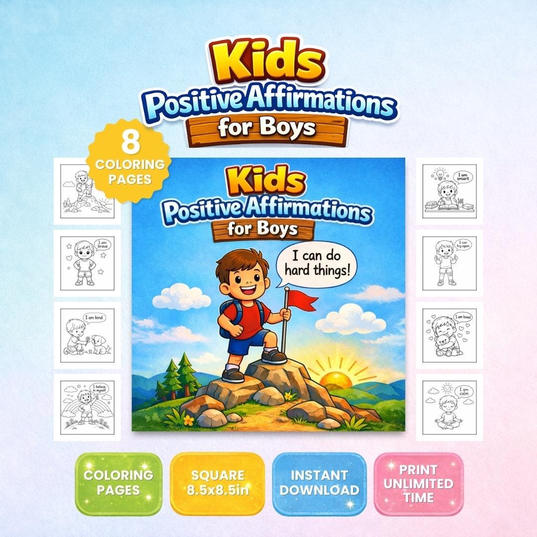 Kids Positive Affirmations Coloring Book for Boys – Growth Mindset ...
