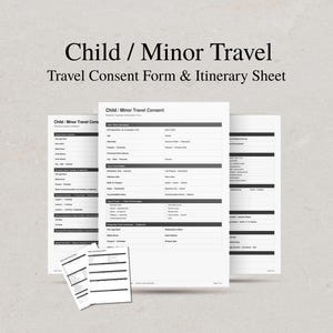 Modulo di consenso medico per viaggi di bambini/minori, foglio itinerario di viaggio, contatti di emergenza, gita scolastica, vacanza (PDF)