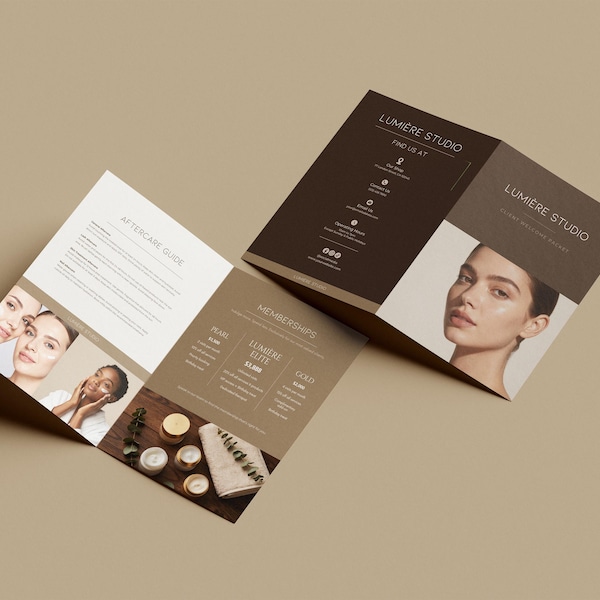 Luxury Beauty Salon Client Welcome Packet Templates Design, Editable Client Onboarding Book, Canva