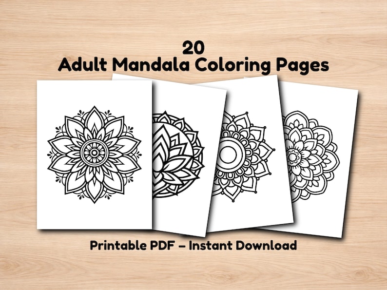 Adult Mandala Coloring Pages Printable PDF, 20 Stress Relief Coloring ...
