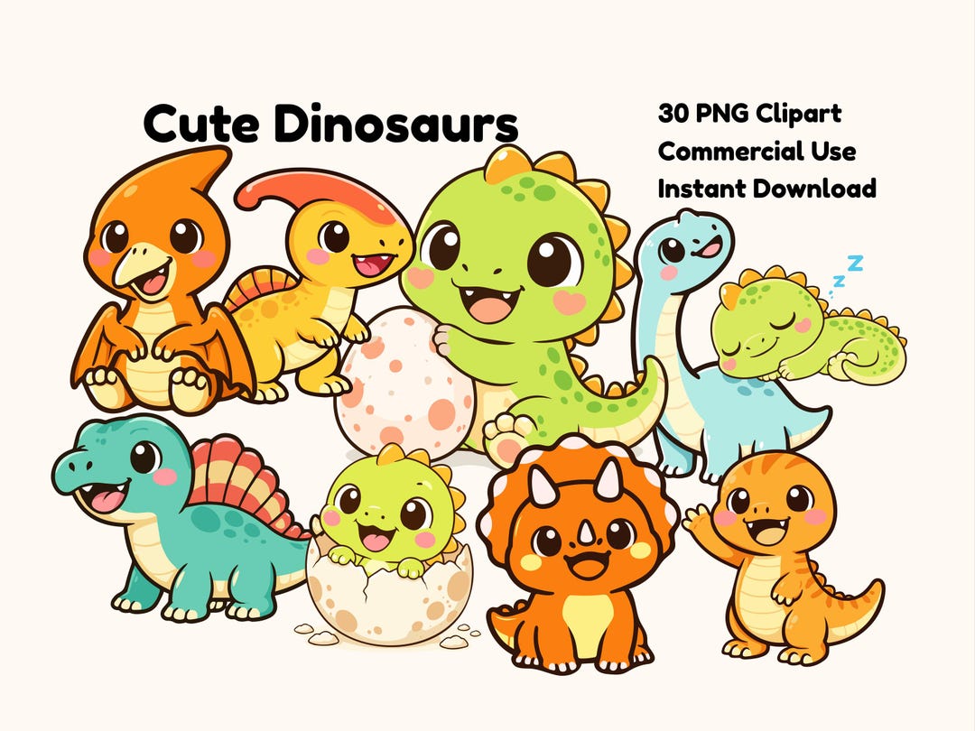 Cute Baby Dinosaur Clipart Bundle PNG | Kawaii Dino Graphics | Cartoon ...