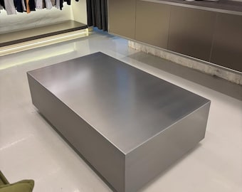 Stainless Steel Coffee Table, Modern Monolith Block Table, Brushed Metal Plinth Table, Minimalist Living Room Table,