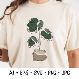 Image vectorielle de plante Monstera (SVG, PNG, EPS), plante tropicale verte en pot, compatible Cricut (téléchargement numérique)