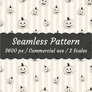 Halloween Pumpkin Seamless Pattern, Vintage Monochrome Spooky Repeat (Digital Download)