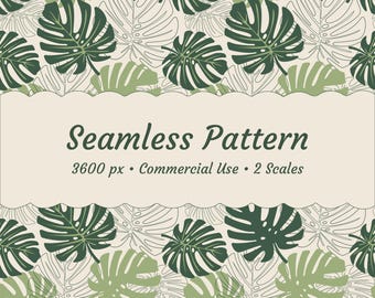 Monstera Blätter Muster (Digitaler Download) - Boho Tropisches Laub Design