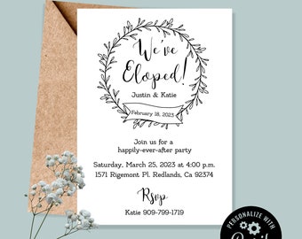 Elopement Invitation, Elopement announcement, Elopement Celebration Invite, Happily Ever After Party, We Eloped Party