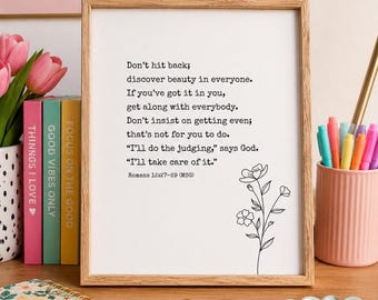 Romans 12 Printable Message Scripture Art, "Don't Hit Back" MSG Verse PDF File