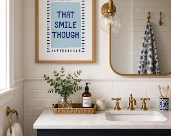 That Smile Though Framed Bathroom Wall Mirror Art, Toilet Room Decor Modern Bathroom Art, Retro Kids Bathroom Decor