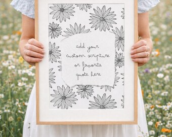 Custom Scripture or Custom Quote Art PDF File Vintage Floral Background Religious Wall Art for Home Gift or Decor
