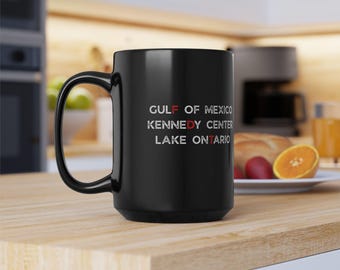 FDT Mug, 15 oz Black Ceramic Double-Sided Geography Humor
