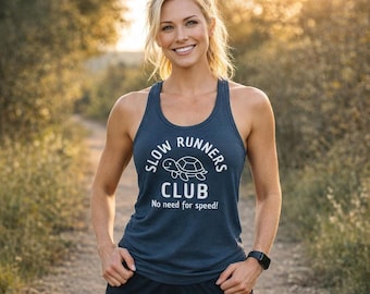 Funny Running Tank, Slow Runners Club Racerback with Turtle Graphic