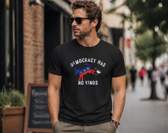 No Kings Political Donkey Vote Democracy T-Shirt, Funny Liberal Satire Tee, Protest & Election Humor Tee for Adults, Blue Donkey Graphic Tee