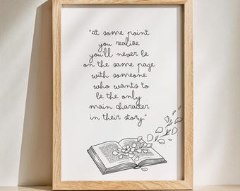 Relationship Quote Printable Wall Art, Moving On Print with Open Book Illustration