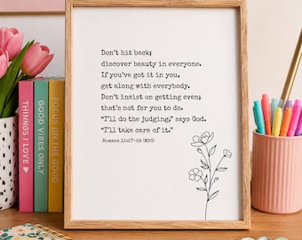 Romans 12 MSG Printable Scripture Art, Digital Download with Minimalist Bible Verse Floral Design