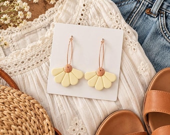 Floral Hoop Earrings, Rose Gold-Plated 2.25-Inch Cottage Core Daisy Dangles