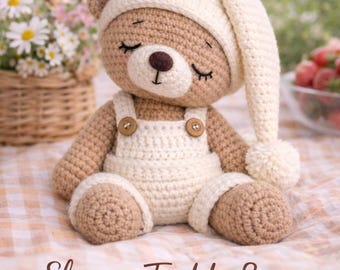 Patrón de crochet de oso de peluche dormilón en PDF / Juguete amigurumi gigante / Tutorial de peluche para principiantes