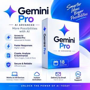 Gemini Pro AI Access (18 Months) | Google AI Tools, 5TB Storage (Digital)