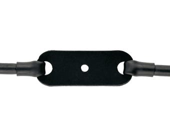 May include: Black leather guitar strap with a black rubber end piece and a black metal buckle.