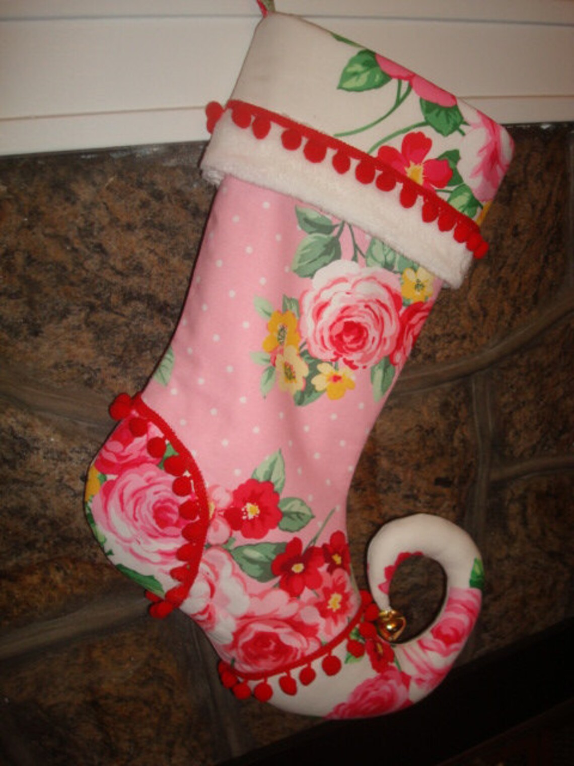 Pink floral christmas stocking Etsy