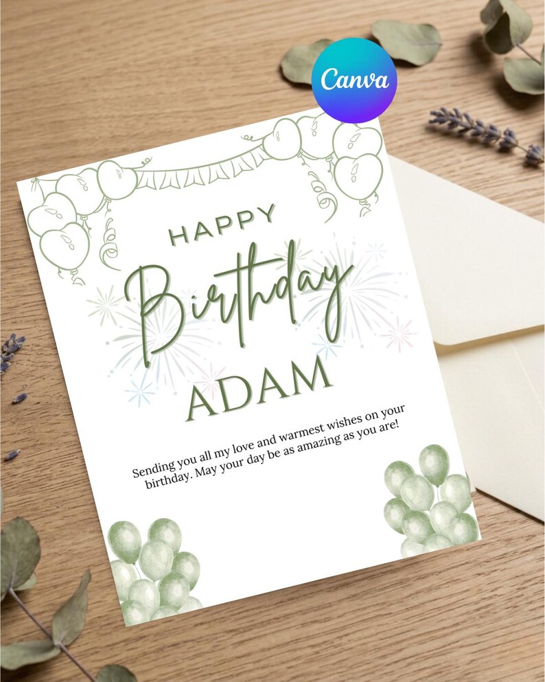 Editable Watercolor Floral Birthday Card for Adam (digital Download) - Etsy