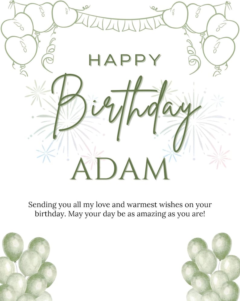 Editable Watercolor Floral Birthday Card for Adam (digital Download) - Etsy