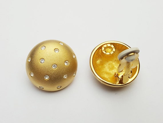 Signed Swarovski Gold tone Clip Earrings #8145.69 - image 3