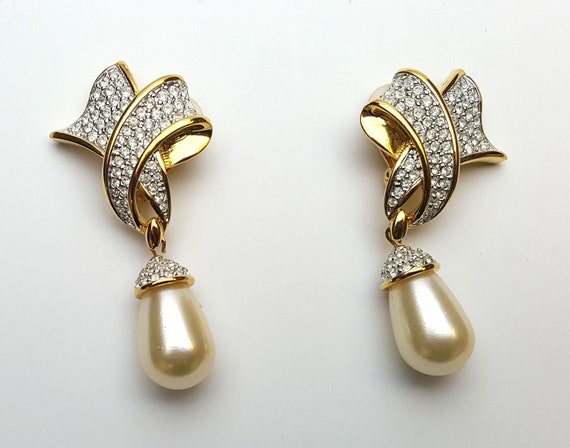 Signed Swarovski Clip On Dangle Earrings #9043.69 - image 1