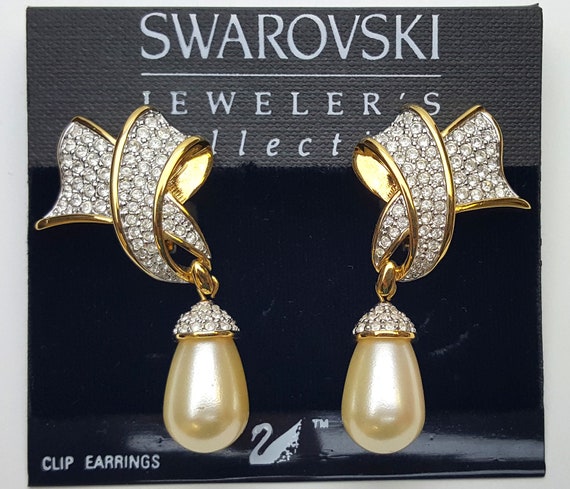 Signed Swarovski Clip On Dangle Earrings #9043.69 - image 6