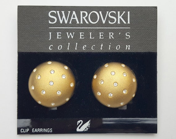 Signed Swarovski Gold tone Clip Earrings #8145.69 - image 5
