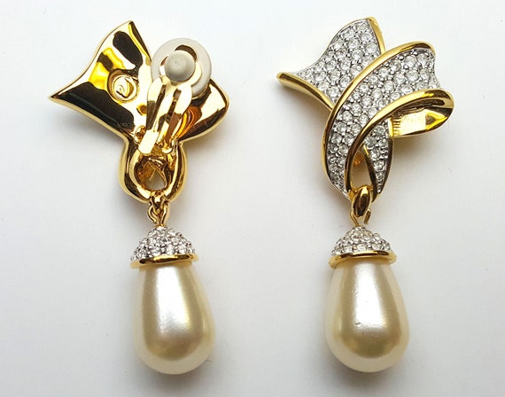 Signed Swarovski Clip On Dangle Earrings #9043.69 - image 4