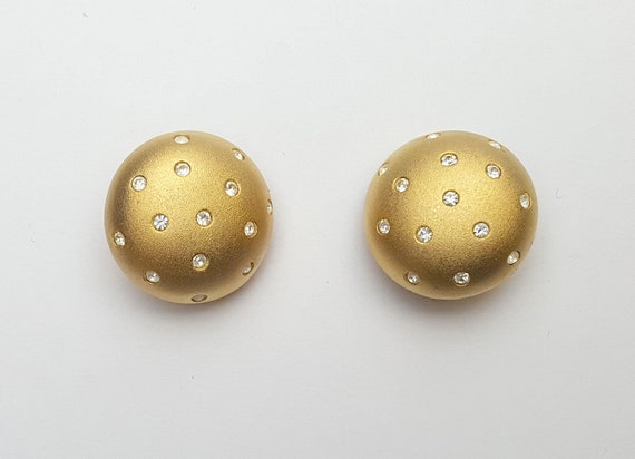 Signed Swarovski Gold tone Clip Earrings #8145.69 - image 1