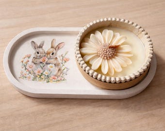 Handmade Easter candle made from soy wax with Keraflott candle holder & decorative tray, Easter gift idea
