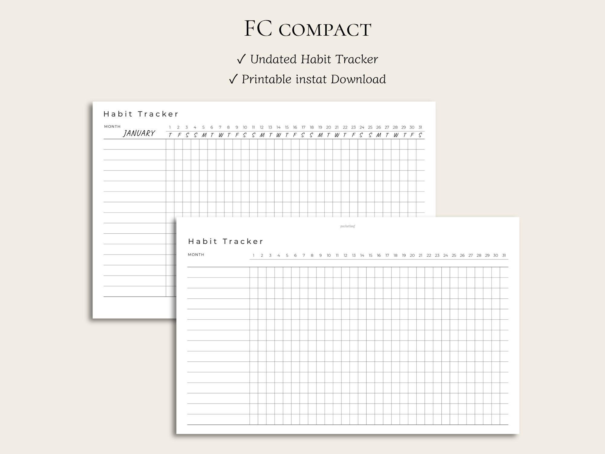 FC Compact Habit Tracker Printable | Minimal Planner Insert | Undated ...