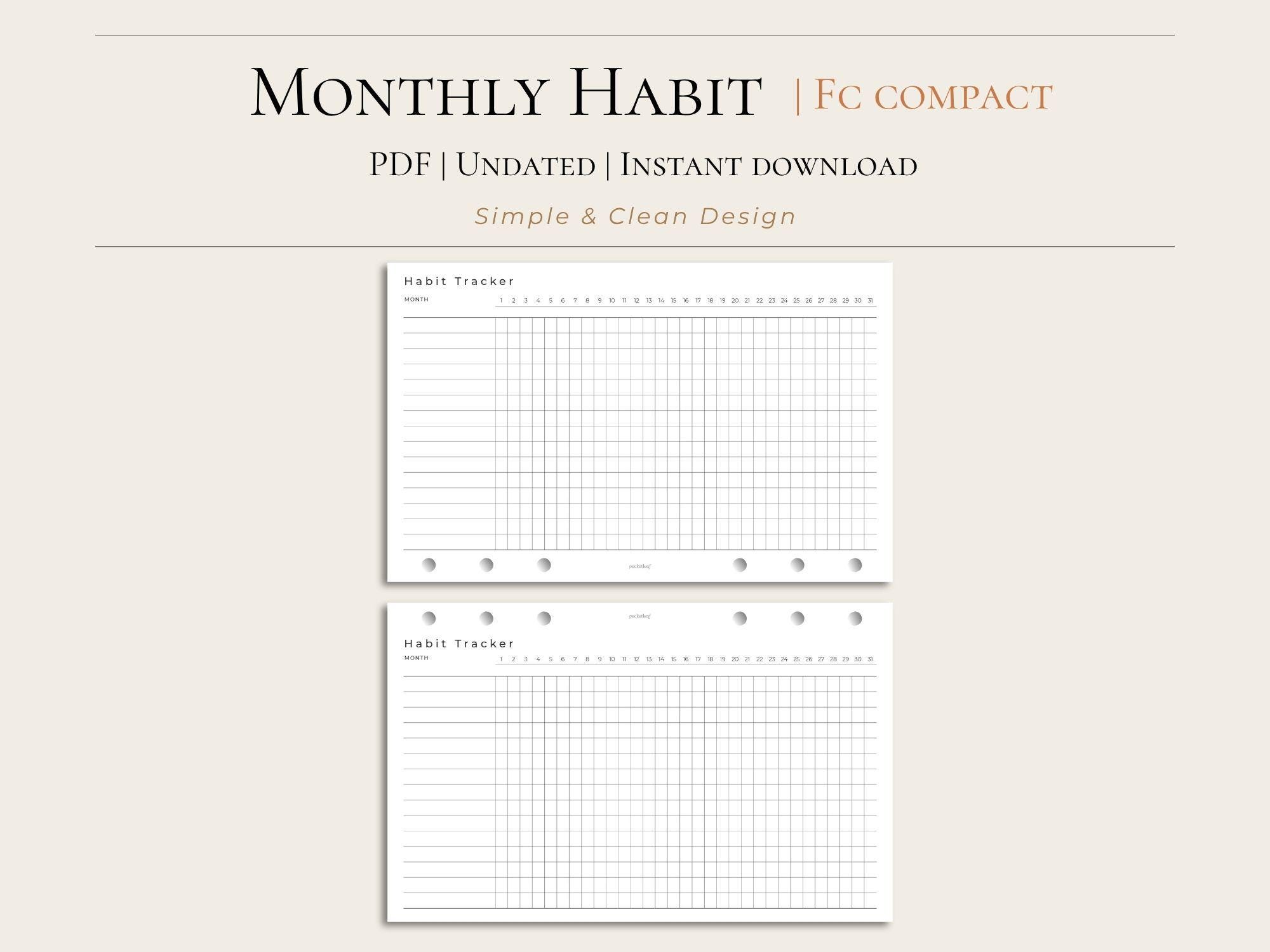 FC Compact Habit Tracker Printable | Minimal Planner Insert | Undated ...