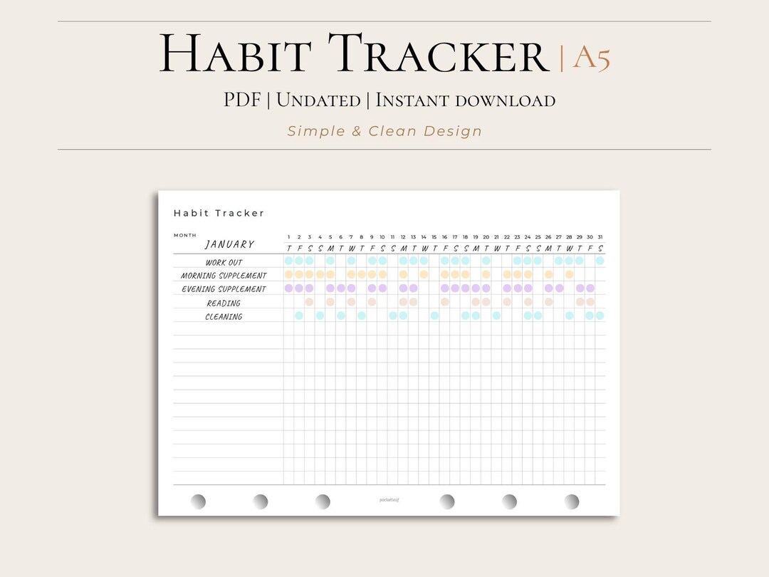 A5 Habit Tracker Printable | Minimal Monthly Habit Tracker PDF ...