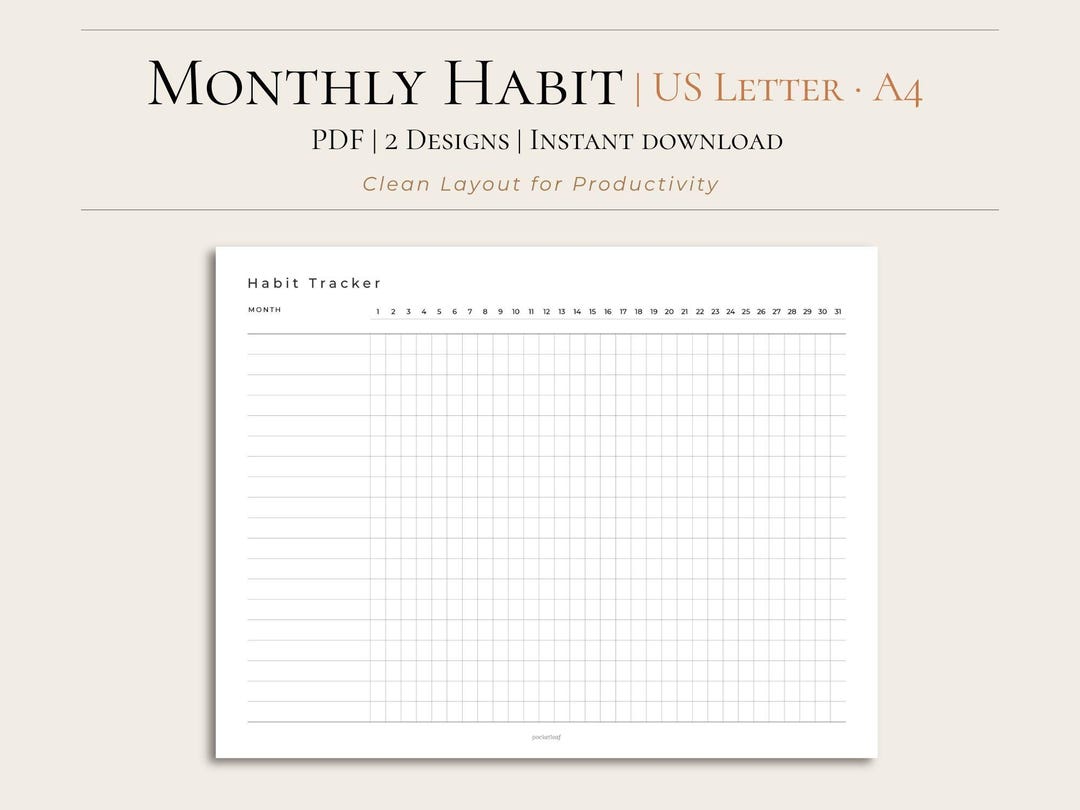 Minimal Habit Tracker Printable | A4 & US Letter | Monthly Habit ...