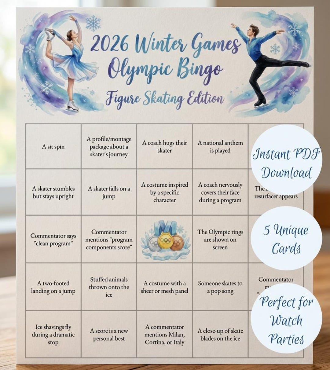 2026 Winter Games Figure Skating Bingo| Olympic Watch Party | Instant ...
