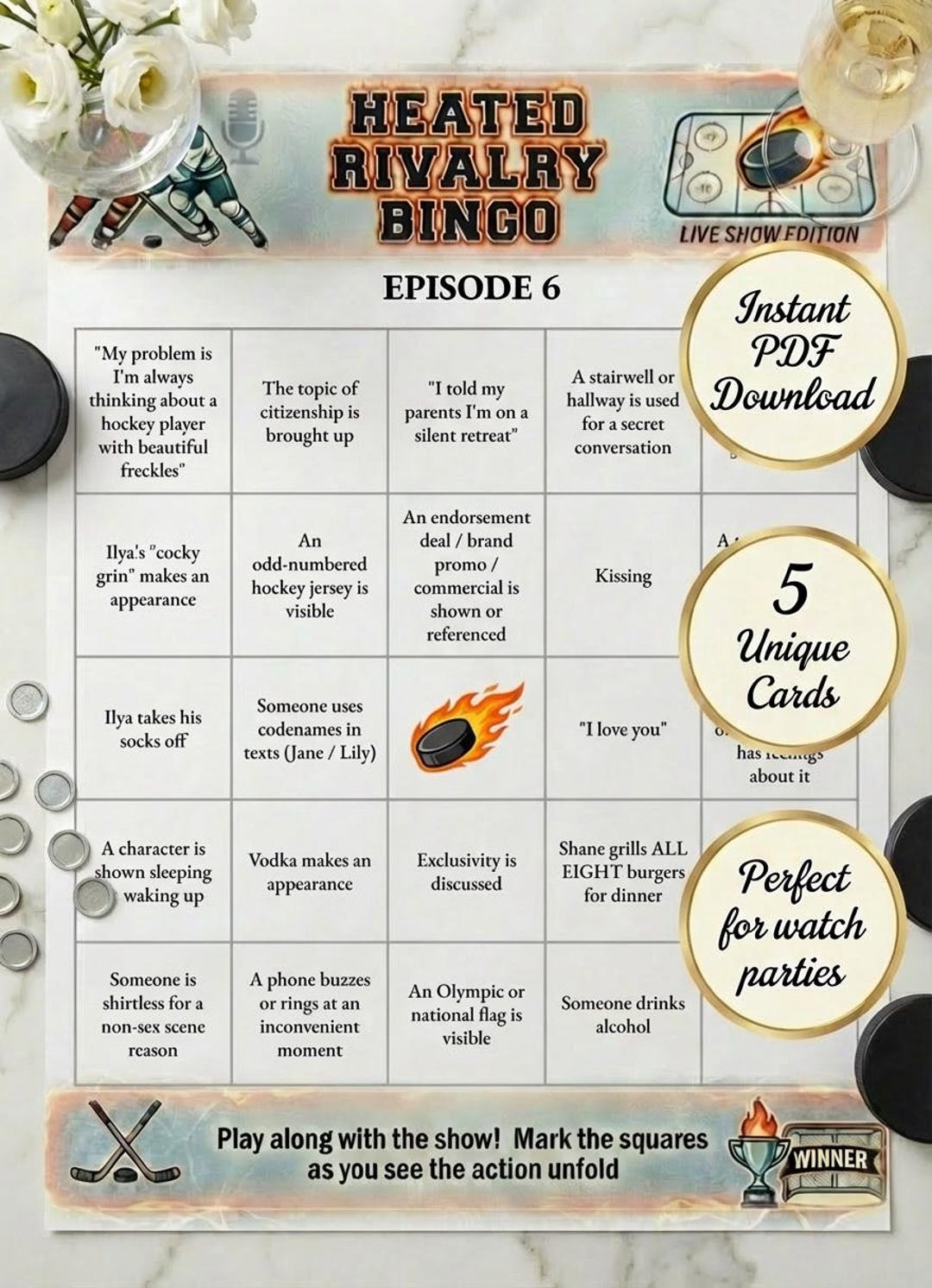 Heated Rivalry Trivia Questions Pdf Heated Rivalry Watch Party Bingo Game | Episode 6 | Instant PDF ...