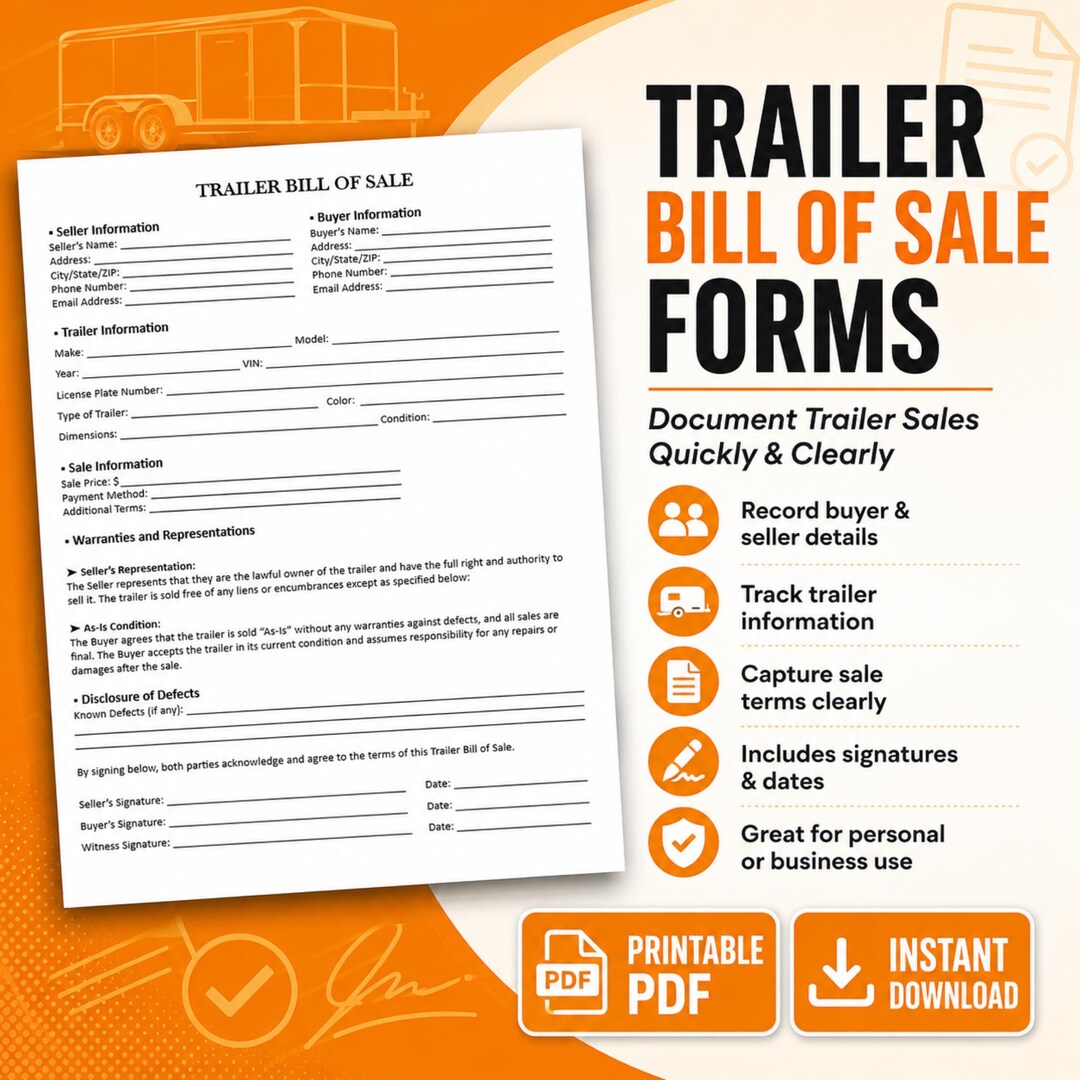 Trailer Record Example Text File Trailer Bill of Sale Printable PDF | Trailer Sale Agreement Form ...