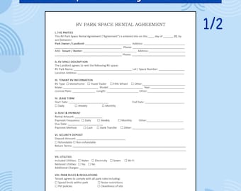 RV Park Space Rental Agreement Printable PDF | Campground Lot Lease Contract | RV Space Rental Form | Instant Download