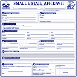 Small Estate Affidavit Template Printable PDF | Estate Transfer Form + Notary Acknowledgment | Probate Shortcut Document