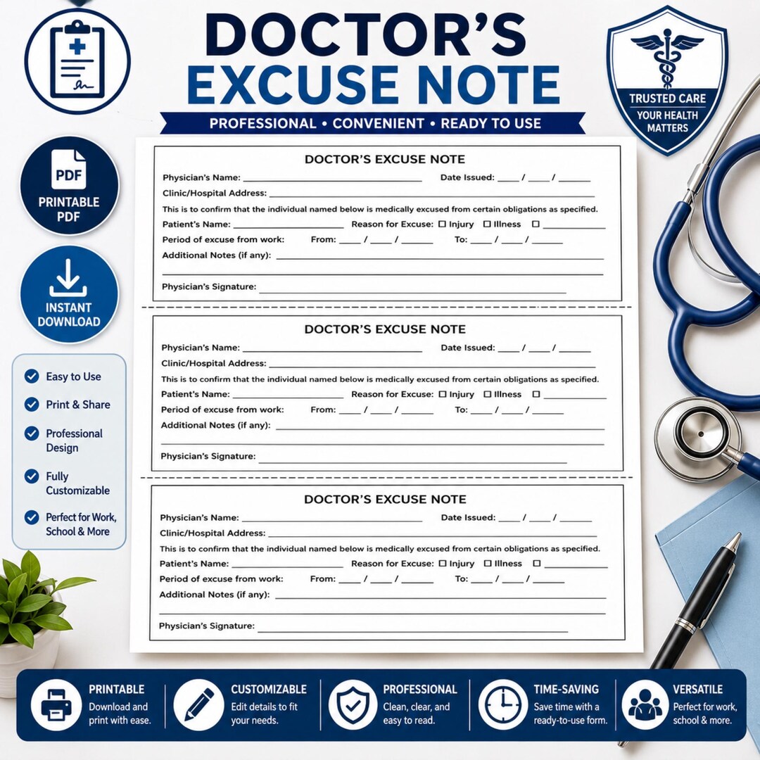 Doctor’s Excuse Note Log Printable PDF | Medical Absence Record Sheet ...